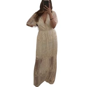 NWOT Cream lace maxi dress